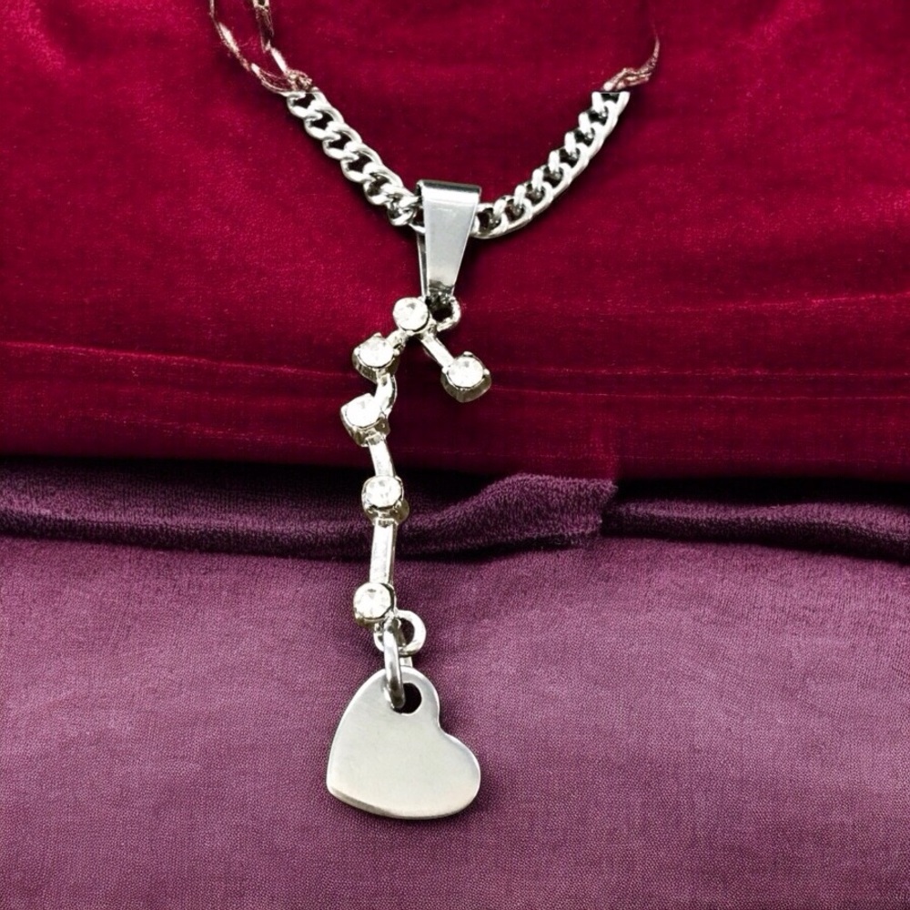 🆕 Cancer Crystal Constellation Heart Necklace Alloy/Stainless Steel